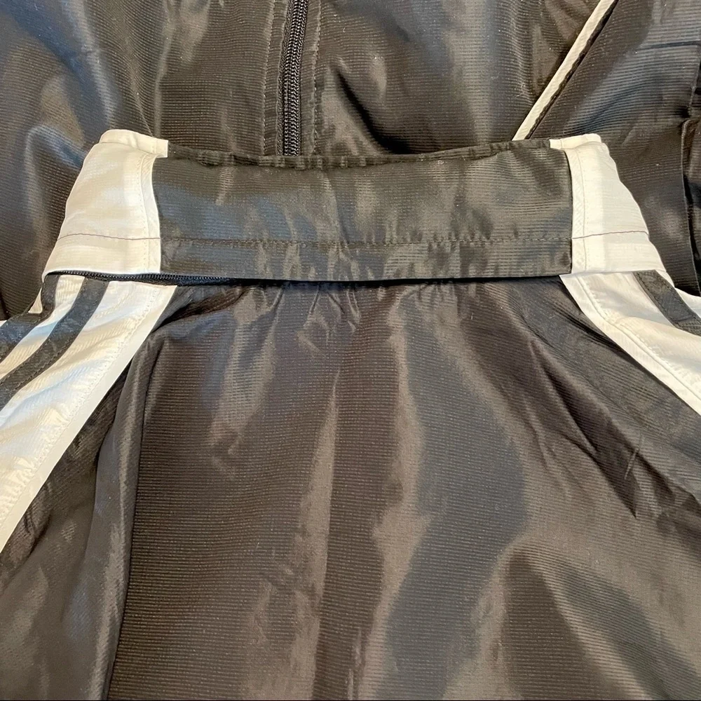 adidas Black and White 3 Stripes Windbreaker Track Jacket with Hidden Hood. S